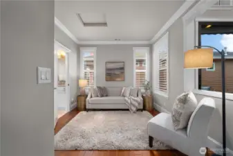 Second bedroom with its' own 3/4 bath.  If more privacy is needed, you could have matching Plantation shutters put in and/or French doors.