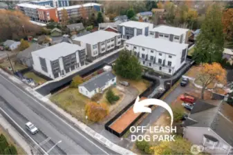 The community has walking paths and an off-leash dog park.