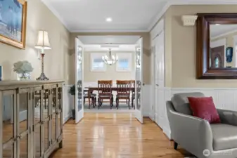 French doors lead to a formal dining room