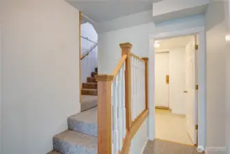 Leading to the laundry room, pantry, and utility room.