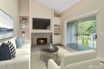 Living room with vaulted ceilings