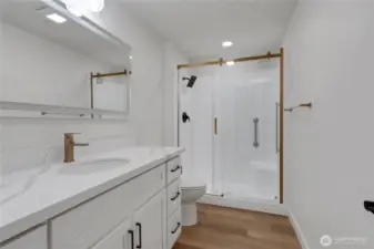 Ensuite bath with walk-in shower and lighted mirror