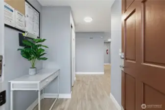 Entry way, landing area for bulletin board