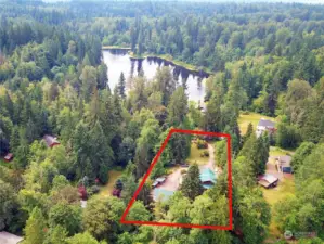 Overhead view of where this home is located across from Lake Kayak. Property lines are approximate, buyer to verify.