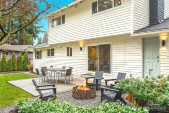 This view looks back to the home's exterior just outside the rear slider. You can also see the built-in pet door and thoughtful exterior lighting.