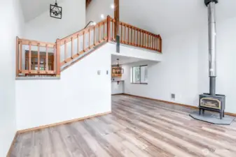 Great room with wood burning stove