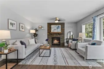 Living room with cozy fireplace