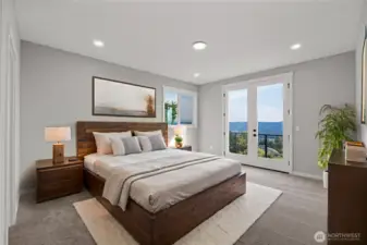 Whether you go out the French doors or just stay in bed, you'll enjoy the view from the primary bedroom!