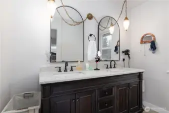 Primary bath freshly plastered and painted walls