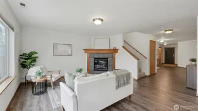 Perfectly positioned just off the kitchen, this inviting family room anchors the heart of the home.