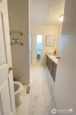 Bathroom.  Digitally staged for illustration purposes.