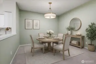 The dining room can easily accommodate a 6 person table.  This photo has been virtually staged.