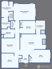 Floor plan.  The third bedroom can also be used as an office.