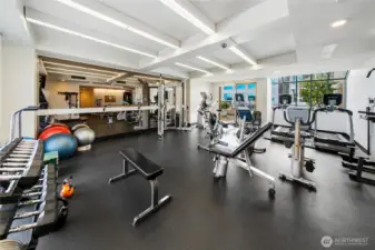 The building’s fitness center offers a well equipped space for daily exercise.