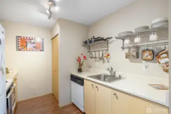 Kitchen with stainless sink, lower cabinets, and plenty of storage space