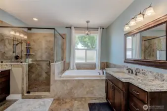 Five piece primary bath, with dual vanity's and gorgeous shower and tub!