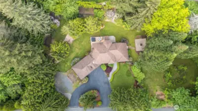 Nice aerial view of the property.  Mature, flowering landscaping is gorgeous this time of year!