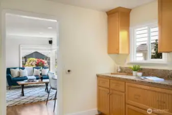 Flow plan flows seamlessly from kitchen to living spaces.