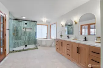 Stunningly remodeled primary 5 piece bathroom!