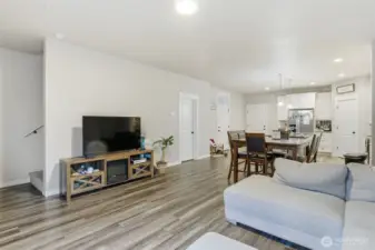 Down stairs has a powder room for guests