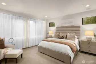 Primary suite has automated black out shades and built in speakers.