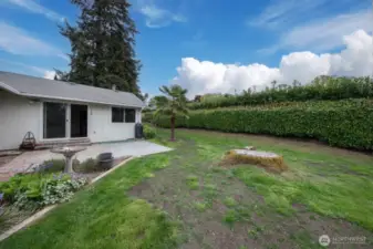 Private backyard with nice patio off family room
