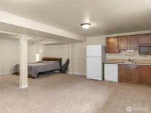 Fully finished walk-out basement with wet bar (dishwasher doesn't work). Could be expanded to 2nd kitchen?
