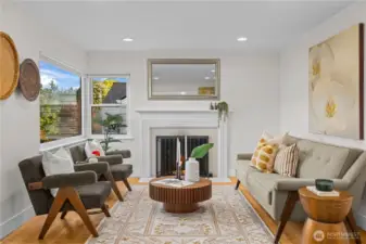 Living room with gas burning fireplace