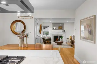 Prospective from the kitchen looking out to dining and living room beyond