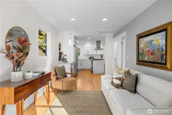 Prospective from the doors leading outside looking back to great room and kitchen