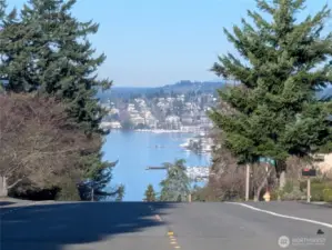View of the Yarrow Bay - Hunts Point - Kirkland waterfront from the Street Corner (3 lots West).