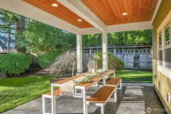Covered patio outside living and dining rooms