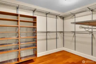 A look at one of the two walk-in closets in the primary bedroom