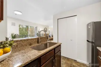 Kitchen with view to greenbelt
