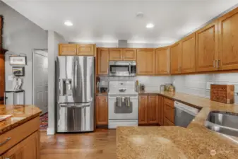 Spacious kitchen. So much counter space for cooking!