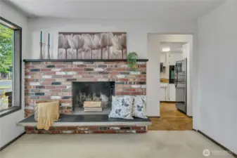 Beautiful brick wood burning fireplace
