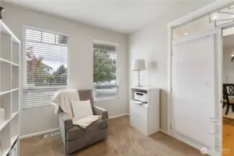 Office / Play Room with glass French doors.