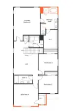 Second floor large bedrooms and open space layout