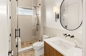 Custom 2nd Primary bedroom bath has radiant floor heating too