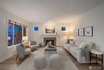 Living room at twilight.