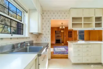 Kitchen is a bright, cheerful space with great counter and cupboard space