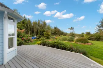 Deck overlooking the vibrant garden.