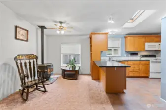 Dining and Kitchen. Notice the Eating Bar and Built-in Cabinets in the Dining Room.