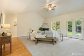 Great room feels spacious but cozy with gas fireplace