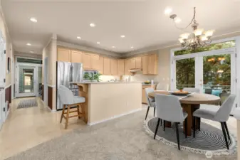 This home features new carpet in the living and bedrooms. The kitchen, hall & 2nd bathroom are a lovely cork flooring. The primary bathroom is LVP and tile.