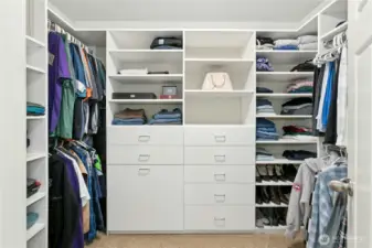 Walk-In Closet:  Spacious and thoughtfully designed, this walk-in closet offers custom built-ins, generous shelving, and ample hanging space to keep everything beautifully organized. A perfect blend of function and everyday comfort.