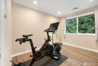 Bedroom currently being used as workout space