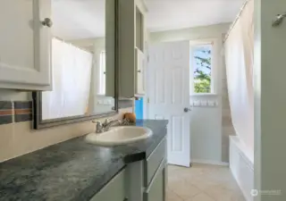 Bathroom connects to upstairs bedroom
