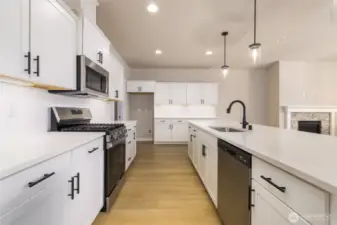 White cabinets with select construction including dove tail drawers and soft close doors.