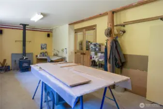 Enclosed and wood heated shop in the Barn.